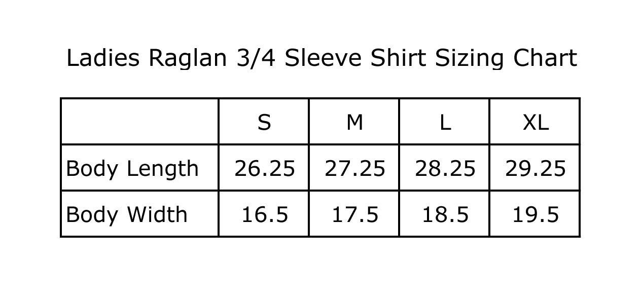 Raglan Shirt Size Chart